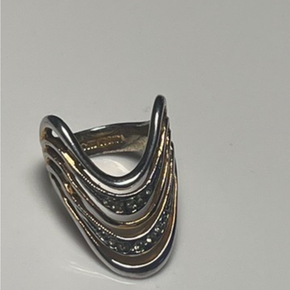 Vintage ESPO 12K Gold Filled Ring Retro Arch Wave Marcasite Unique Jewelry